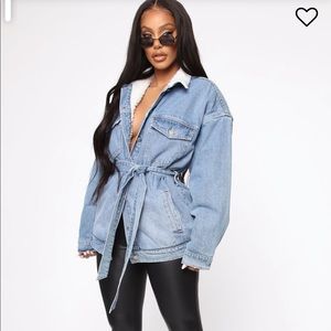 Oversized Fashion Nova Denim jacket w/ tie waist